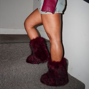 Fashion Nova Deep Red Fur Boots